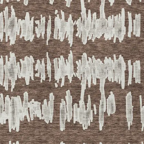 Brown Ivory And Gray Striped Washable Indoor Outdoor Area Rug Photo 6