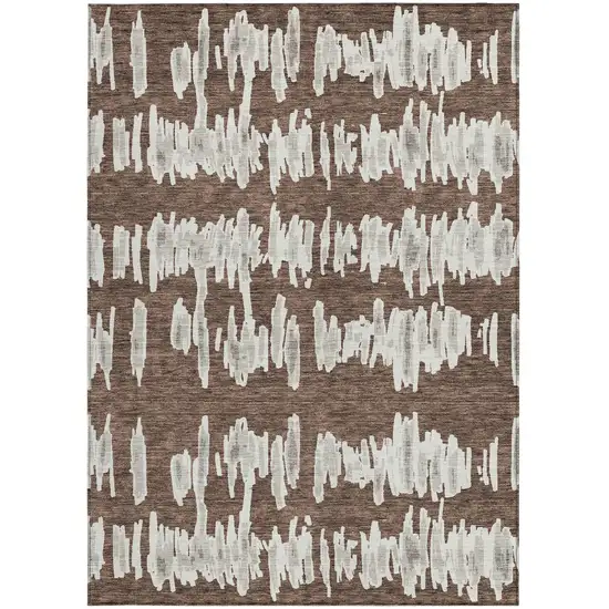 Brown Ivory And Gray Striped Washable Indoor Outdoor Area Rug Photo 8