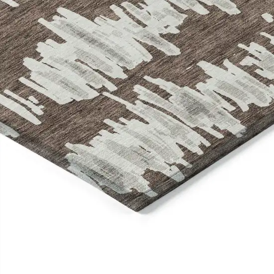 Brown Ivory And Gray Striped Washable Indoor Outdoor Area Rug Photo 4