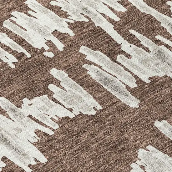 Brown Ivory And Gray Striped Washable Indoor Outdoor Area Rug Photo 7