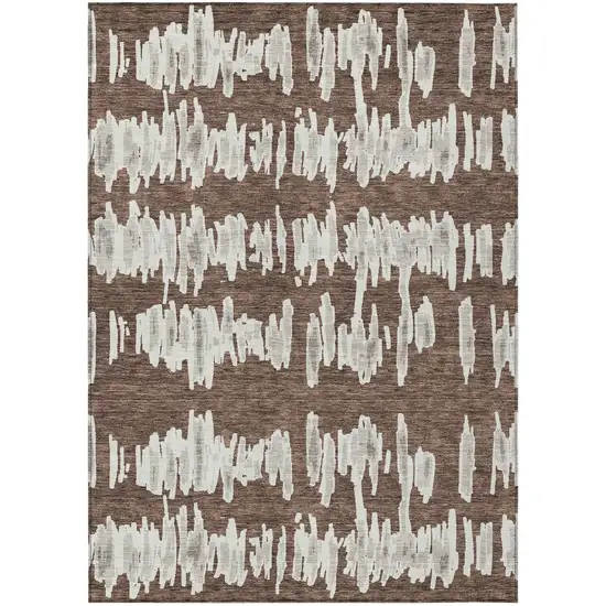 Brown Ivory And Gray Striped Washable Indoor Outdoor Area Rug Photo 2