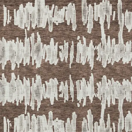 Brown Ivory And Gray Striped Washable Indoor Outdoor Area Rug Photo 6