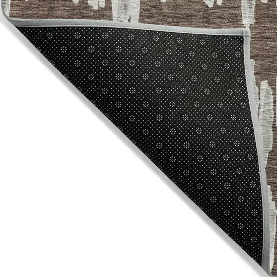 Brown Ivory And Gray Striped Washable Indoor Outdoor Area Rug Photo 5