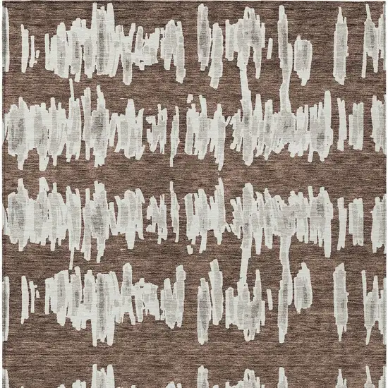 Brown Ivory And Gray Striped Washable Indoor Outdoor Area Rug Photo 8