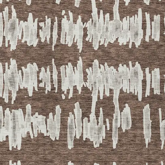 Brown Ivory And Gray Striped Washable Indoor Outdoor Area Rug Photo 6