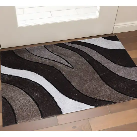 Brown and White Shag Hand Tufted Area Rug Photo 1