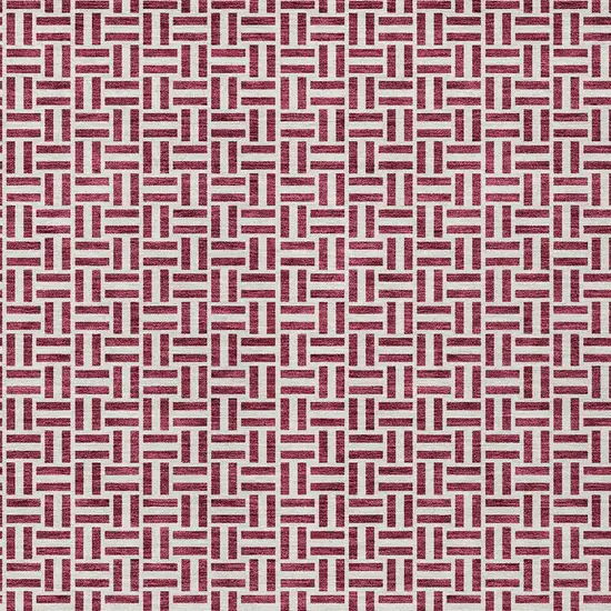 Burgundy And Ivory Geometric Washable Indoor Outdoor Area Rug Photo 7