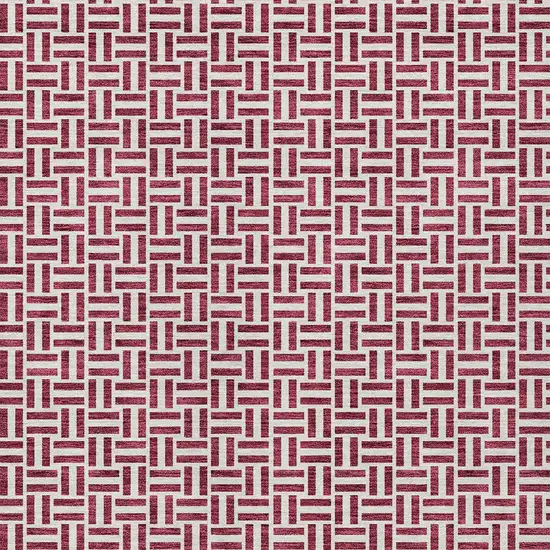 Burgundy And Ivory Geometric Washable Indoor Outdoor Area Rug Photo 7