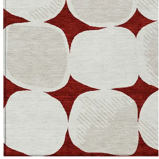 Burgundy Beige And Ivory Abstract Washable Indoor Outdoor Area Rug Photo 7