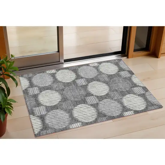 Charcoal And Ivory Geometric Washable Indoor Outdoor Area Rug Photo 1