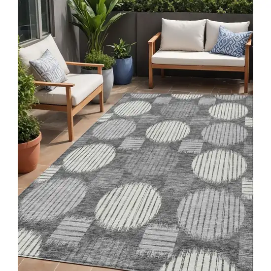 Charcoal And Ivory Geometric Washable Indoor Outdoor Area Rug Photo 1
