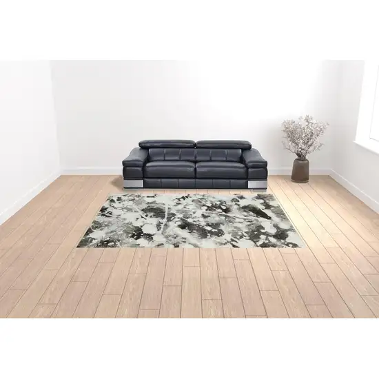 Charcoal And White Abstract Power Loom Stain Resistant Area Rug Photo 2