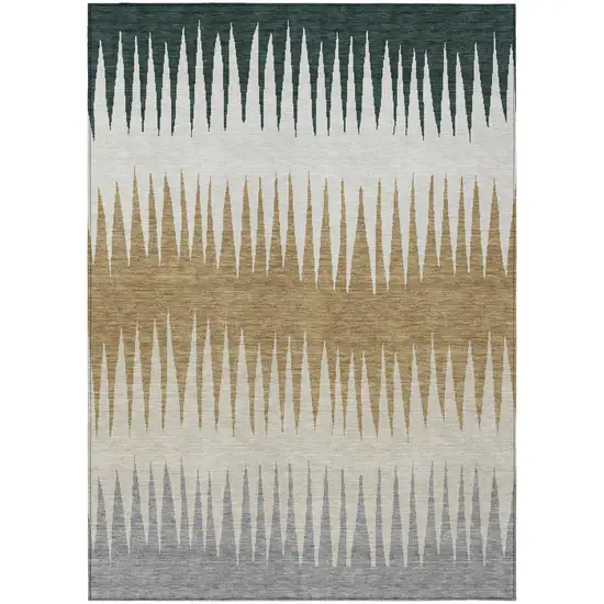 Charcoal Beige And Brown Striped Washable Indoor Outdoor Area Rug Photo 2