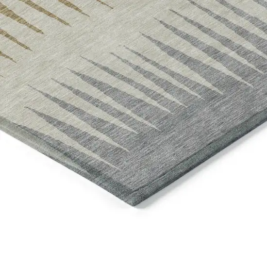 Charcoal Beige And Brown Striped Washable Indoor Outdoor Area Rug Photo 5