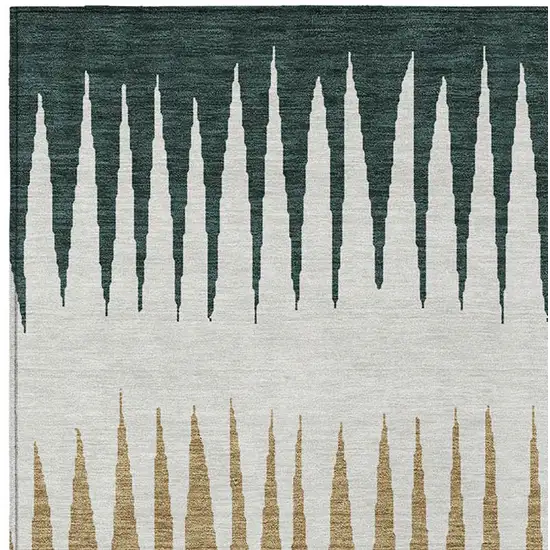 Charcoal Beige And Brown Striped Washable Indoor Outdoor Area Rug Photo 8