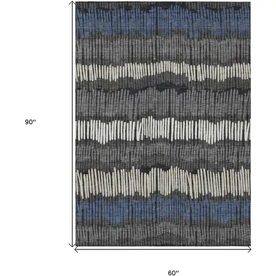 Charcoal Blue And Ivory Striped Washable Indoor Outdoor Area Rug Photo 3