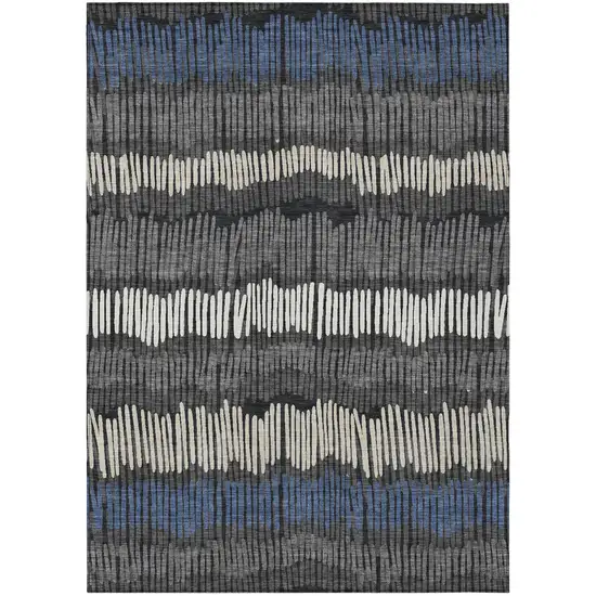 Charcoal Blue And Ivory Striped Washable Indoor Outdoor Area Rug Photo 2
