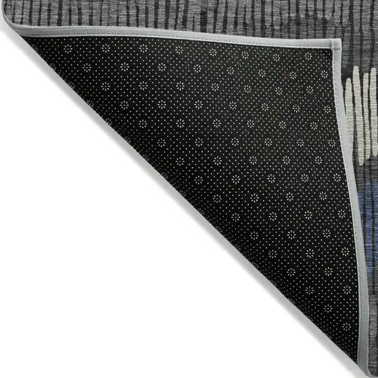 Charcoal Blue And Ivory Striped Washable Indoor Outdoor Area Rug Photo 4