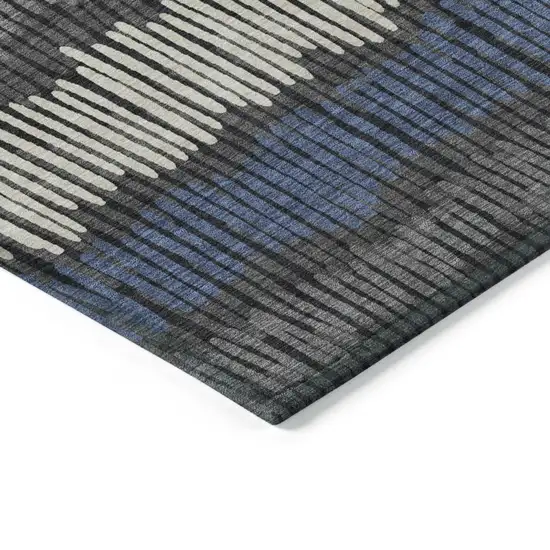 Charcoal Blue And Ivory Striped Washable Indoor Outdoor Area Rug Photo 5
