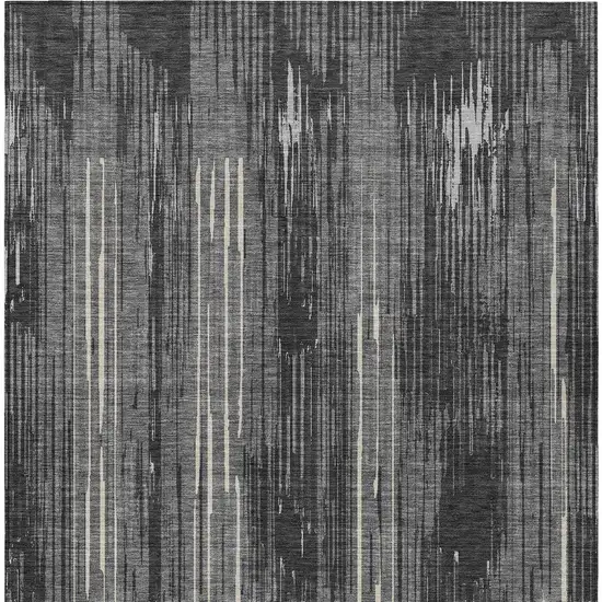 Charcoal Gray And Ivory Striped Washable Indoor Outdoor Area Rug Photo 6