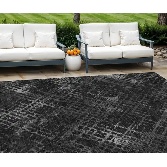 Charcoal Gray And Silver Geometric Washable Indoor Outdoor Area Rug Photo 1