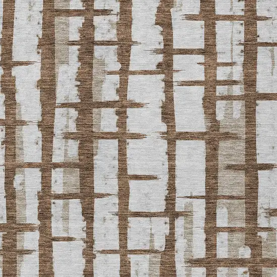 Chocolate And Beige Striped Washable Indoor Outdoor Area Rug Photo 6