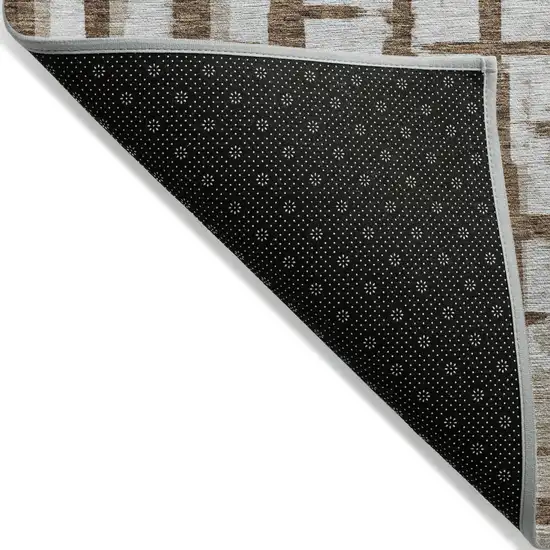 Chocolate And Beige Striped Washable Indoor Outdoor Area Rug Photo 4