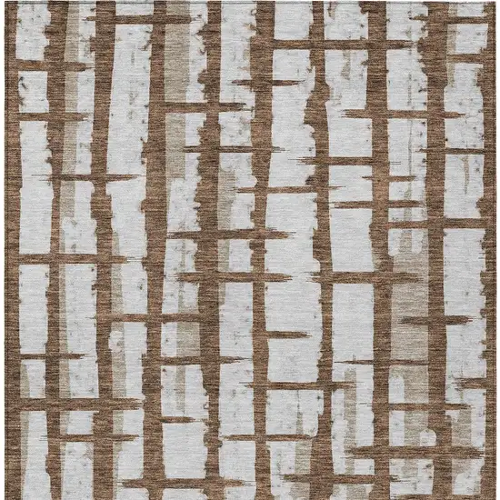 Chocolate And Beige Striped Washable Indoor Outdoor Area Rug Photo 7