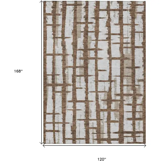 Chocolate And Beige Striped Washable Indoor Outdoor Area Rug Photo 3
