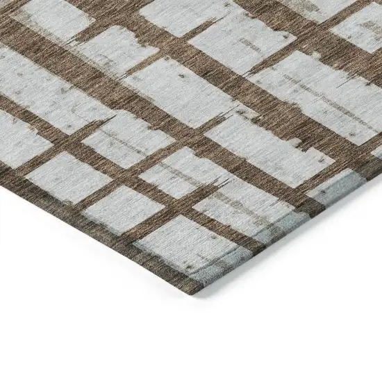 Chocolate And Beige Striped Washable Indoor Outdoor Area Rug Photo 5
