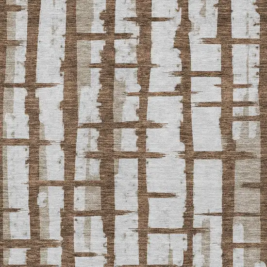 Chocolate And Beige Striped Washable Indoor Outdoor Area Rug Photo 6