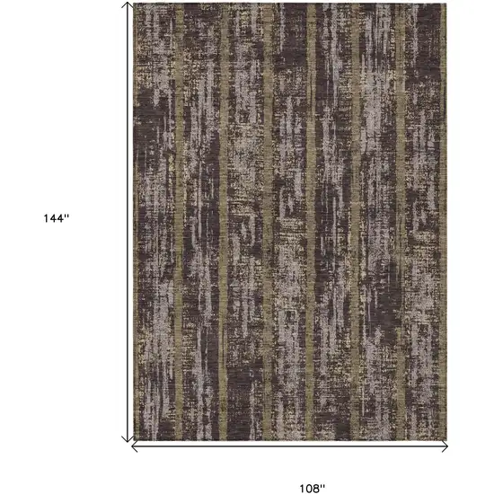 Chocolate And Beige Striped Washable Indoor Outdoor Area Rug Photo 3