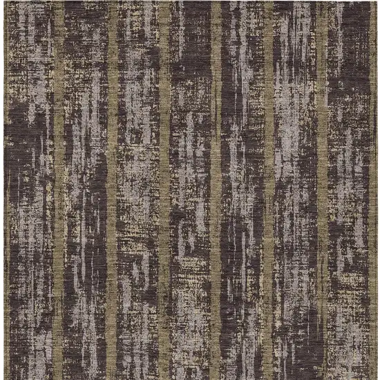 Chocolate And Beige Striped Washable Indoor Outdoor Area Rug Photo 7