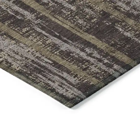 Chocolate And Beige Striped Washable Indoor Outdoor Area Rug Photo 5