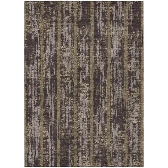 Chocolate And Beige Striped Washable Indoor Outdoor Area Rug Photo 2