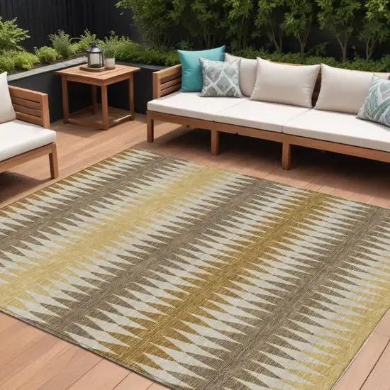 Chocolate And Ivory Striped Washable Indoor Outdoor Area Rug Photo 1