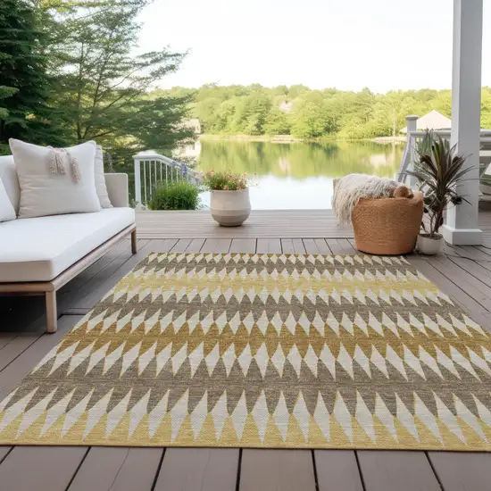 Chocolate And Ivory Striped Washable Indoor Outdoor Area Rug Photo 9