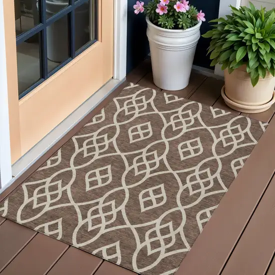 Chocolate And Ivory Trellis Washable Indoor Outdoor Area Rug Photo 1