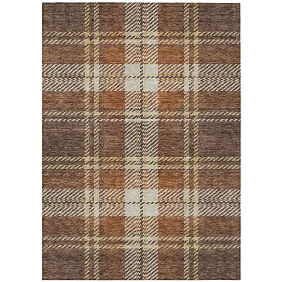 Chocolate Copper And Gold Plaid Washable Indoor Outdoor Area Rug Photo 2