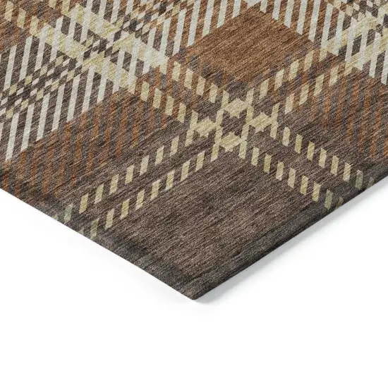 Chocolate Copper And Gold Plaid Washable Indoor Outdoor Area Rug Photo 3