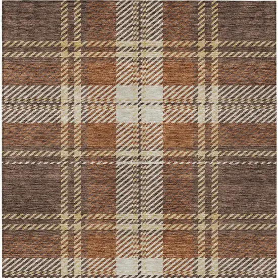 Chocolate Copper And Gold Plaid Washable Indoor Outdoor Area Rug Photo 6