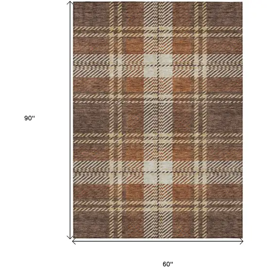 Chocolate Copper And Gold Plaid Washable Indoor Outdoor Area Rug Photo 7