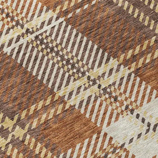 Chocolate Copper And Gold Plaid Washable Indoor Outdoor Area Rug Photo 4