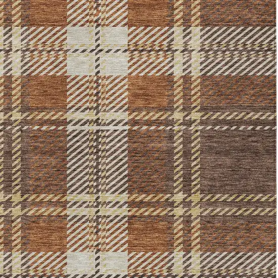 Chocolate Copper And Gold Plaid Washable Indoor Outdoor Area Rug Photo 5