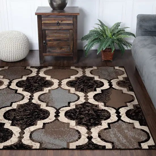 Chocolate Square Quatrefoil Power Loom Distressed Stain Resistant Area Rug Photo 9