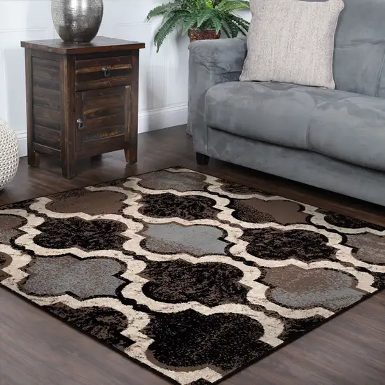 Chocolate Square Quatrefoil Power Loom Distressed Stain Resistant Area Rug Photo 6