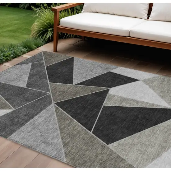 Coffee Charcoal And Gray Geometric Washable Indoor Outdoor Area Rug Photo 1