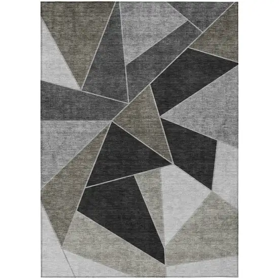 Coffee Charcoal And Gray Geometric Washable Indoor Outdoor Area Rug Photo 2