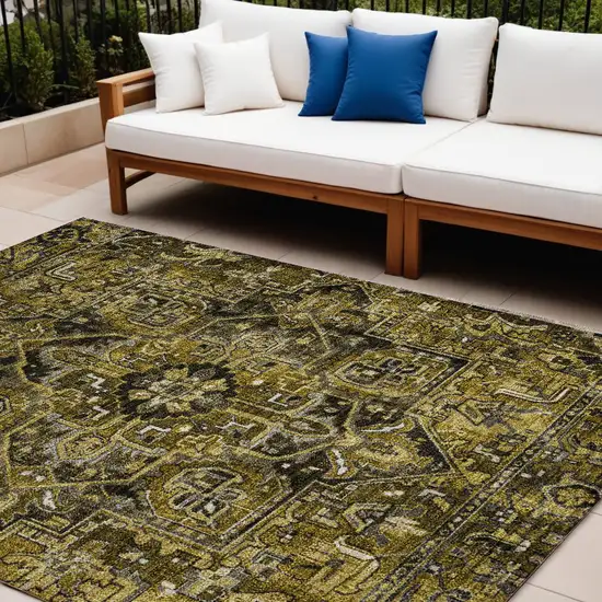 Coffee And Gray Oriental Washable Indoor Outdoor Area Rug Photo 1