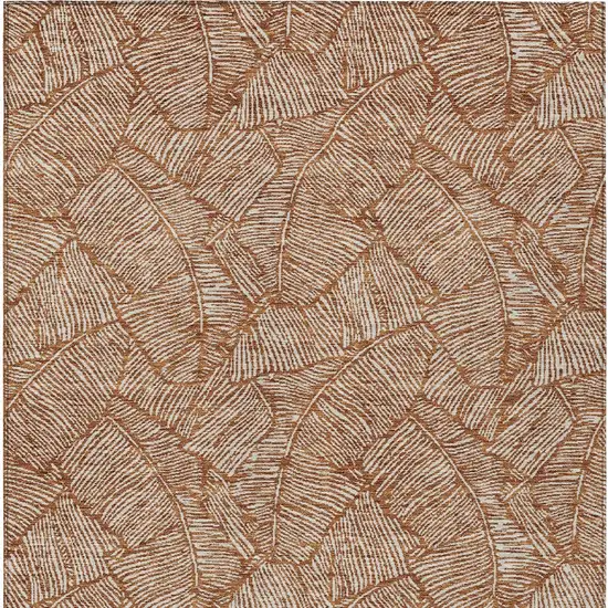 Copper And Beige Floral Washable Indoor Outdoor Area Rug Photo 8